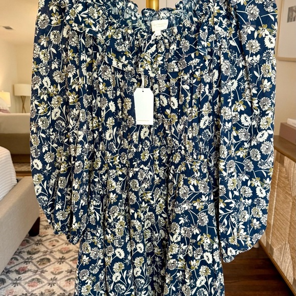 The Westside NWT Layla Navy Blue Floral Ruffle Smocked Prairie Mini Dress- Small - Picture 10 of 11